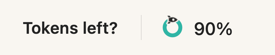 The app's real menu bar animation in light mode showing the Tokens left? usage indicator.